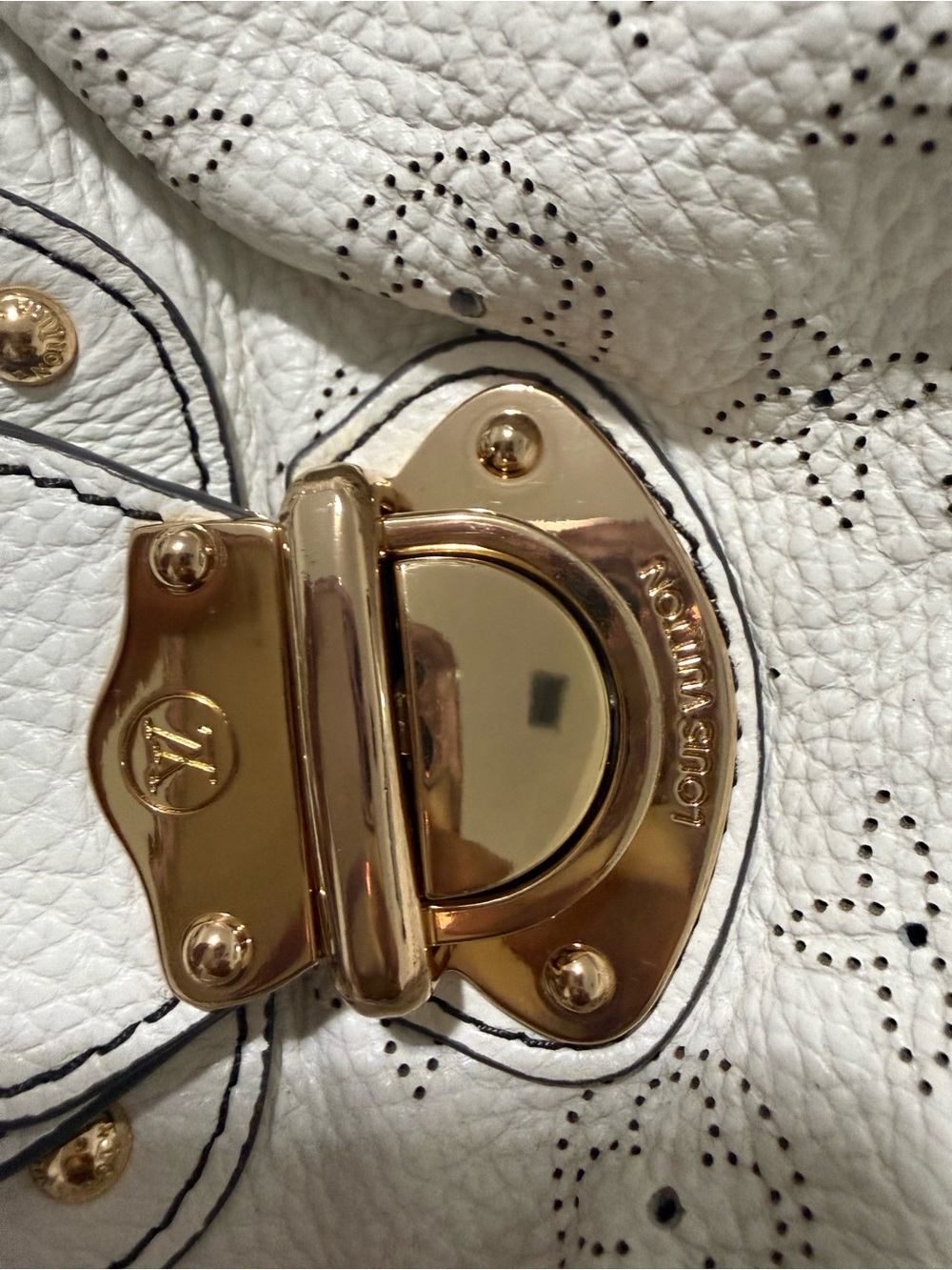 Louis Vuitton White Perforated Monogram Shoulder Hobo with Gold Hardware - Picture 3 of 7